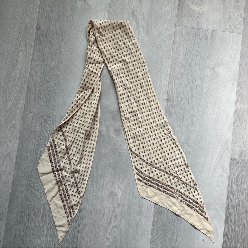 VTG ECHO HEADBAND IVORY BROWN LONG RECTANGLE 100% SILK SCARF
